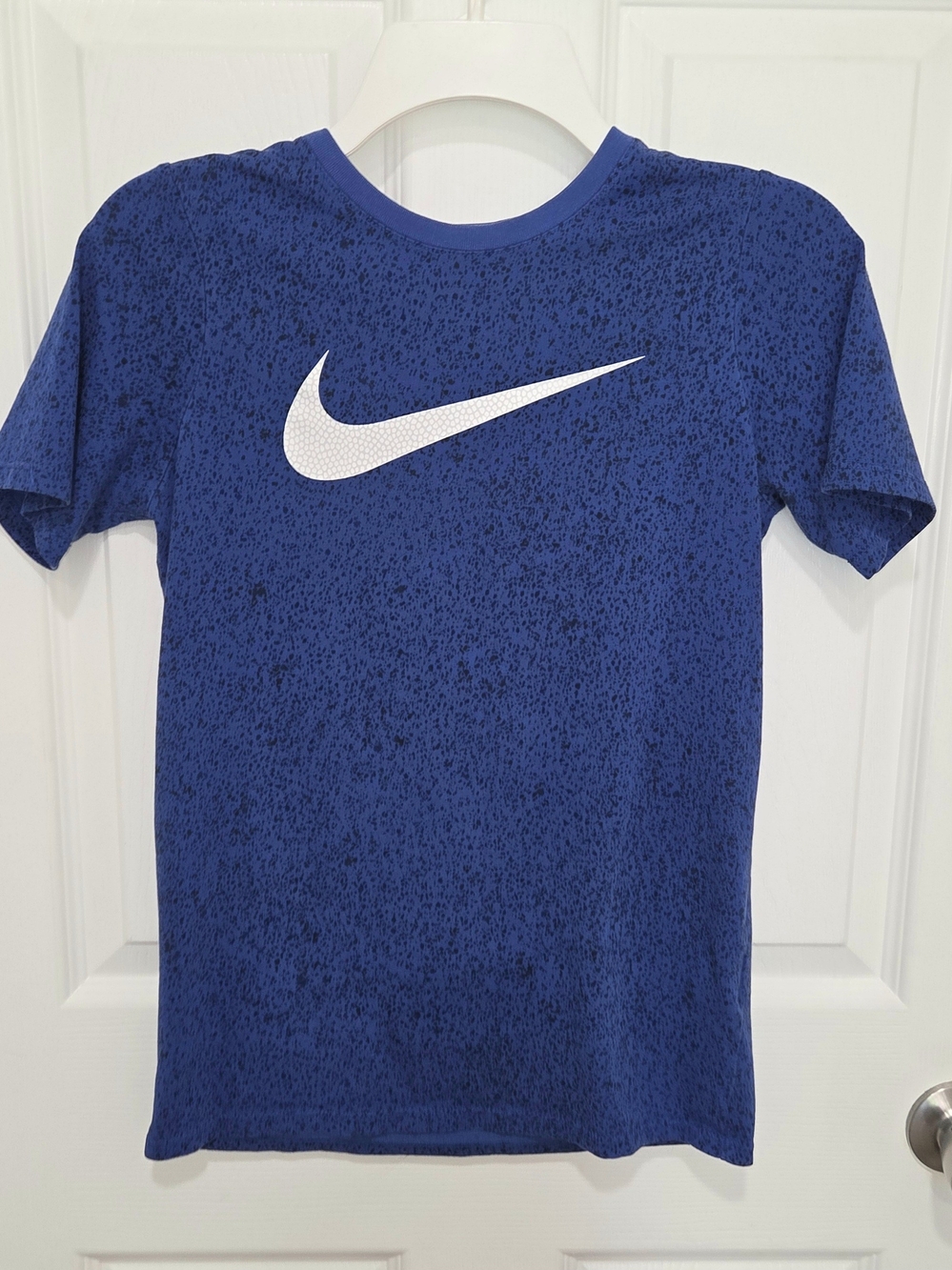 Nike Dri-Fit Boy's Short Sleeve Swoosh w/speckled T-Shirt in Blue/Black Sz Large